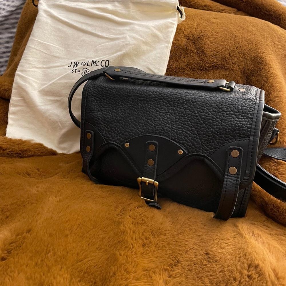 JW HULME CO Henry Satchel Bag Black Leather Brass